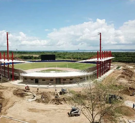 Estadio del CIDECO de Repelón en construcción, visto desde el aire.
