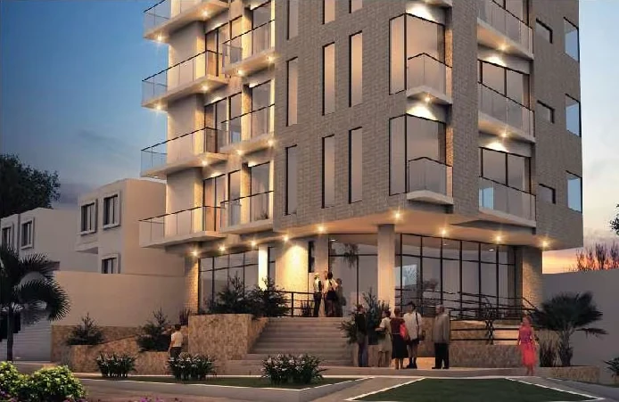 Render nocturno del edificio Varii 3.60, en Barranquilla.